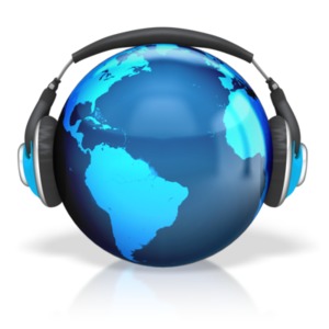 Headphones Earth PowerPoint clipart graphic preview.