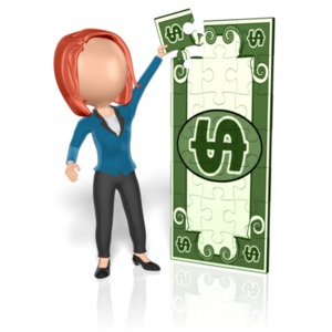 Business Woman Money Puzzle PowerPoint clipart graphic preview.