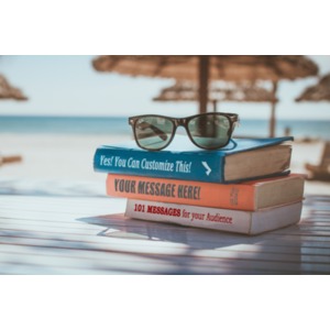 Three Books Vacation Customizable PowerPoint clipart graphic preview.