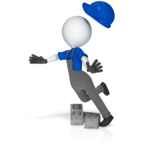 Worker Trip Over Cinder Blocks PowerPoint clipart graphic preview.