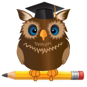 Owl Standing On Pencil PowerPoint clipart graphic preview.