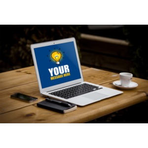 Thin Laptop On Table Customizable PowerPoint clipart graphic preview.