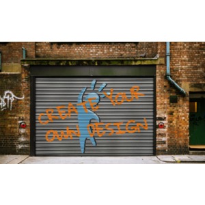 Graffiti On Warehouse Door Custom Customizable PowerPoint clipart graphic preview.