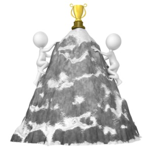 Figures Climb Mountain For Trophy PowerPoint clipart graphic preview.