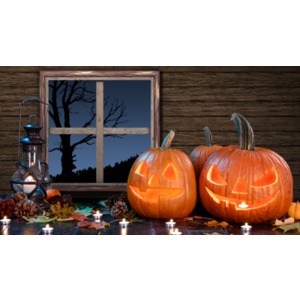 Jack O Lanterns In Barn PowerPoint clipart graphic preview.