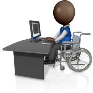 Man In Wheelchair Working At Desk PowerPoint clipart graphic preview.