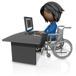 Woman In Wheelchair Working At Desk PowerPoint clipart graphic preview.