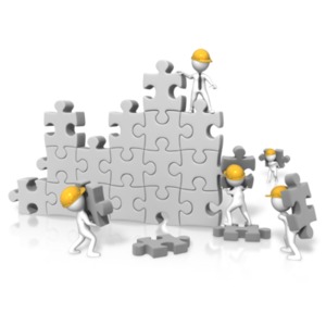 Puzzle Wall Construction Team PowerPoint clipart graphic preview.