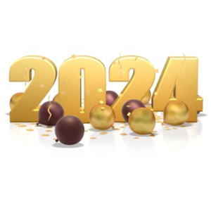 Bold 2024 Year with Balloons And Confetti Illustration Customizable PowerPoint clipart graphic preview.