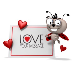 Love Bug Beside Sign Customizable PowerPoint clipart graphic preview.