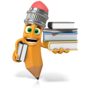 Scribbles The Pencil Holding Books PowerPoint clipart graphic preview.