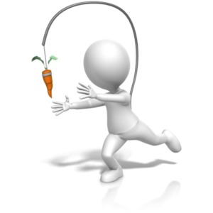 Figure Chasing Dangling Carrot PowerPoint clipart graphic preview.