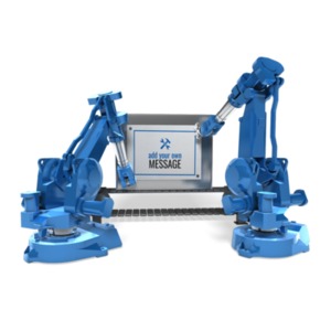 Robot Arms Attach Sign Customizable PowerPoint clipart graphic preview.