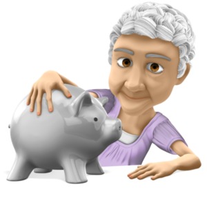 Bernice Holding Piggy Bank PowerPoint clipart graphic preview.