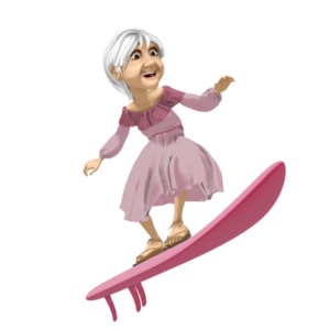 Martha Surfing PowerPoint clipart graphic preview.
