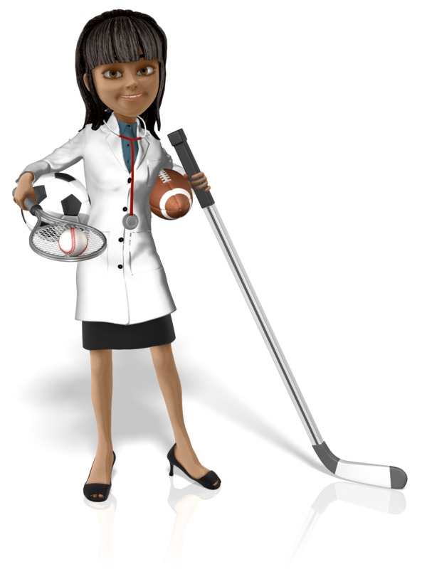 High-resolution clipart illustration of Doctor Kim Sports, designed for clinical healthcare administration, medical training, and patient data visualization.