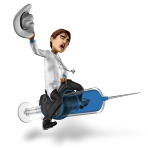 Doctor Simon Riding Syringe PowerPoint clipart graphic preview.
