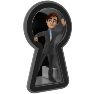 Brad Looking Out Keyhole PowerPoint clipart graphic preview.