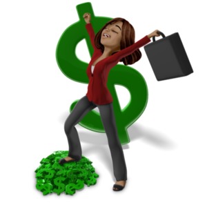 Talia On Money Pile PowerPoint clipart graphic preview.