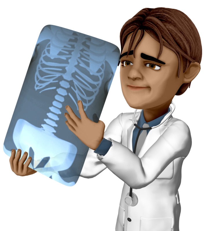 High-resolution clipart illustration of Simon Looking At Xray, designed for clinical healthcare administration, medical training, and patient data visualization.