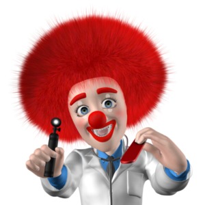 Clown Doctor Saying Open Up Say Ahh PowerPoint clipart graphic preview.