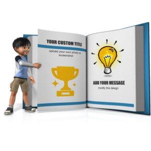 Boy Turning A Custom Page Customizable PowerPoint clipart graphic preview.