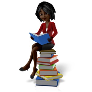 Talia Sitting On Pile Of Books PowerPoint clipart graphic preview.