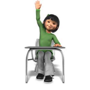 Girl Raising Hand At Desk PowerPoint clipart graphic preview.