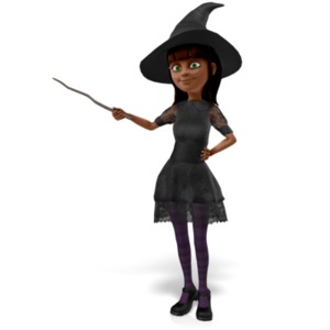 Nice Witch Presenting To The Side PowerPoint clipart graphic preview.