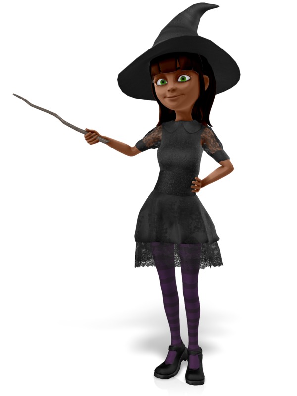 High-resolution clipart illustration of Nice Witch Presenting To The Side, designed for seasonal marketing campaigns, corporate event presentations, and holiday promotions.