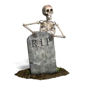 Skeleton By Tombstone PowerPoint clipart graphic preview.