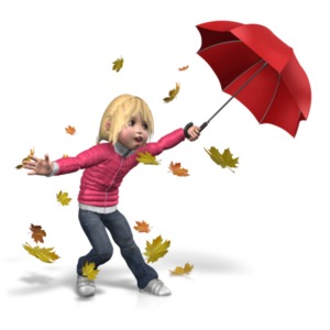 Sally Windy Umbrella PowerPoint clipart graphic preview.