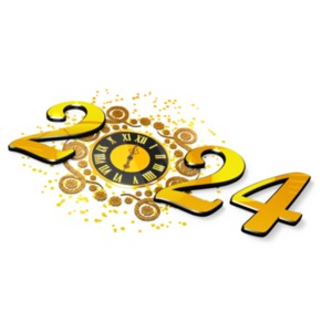 2024 New Years Elegant Clock  - Customizable PowerPoint clipart graphic preview.