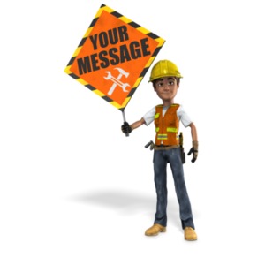 Construction Worker Holding Sign Customizable PowerPoint clipart graphic preview.