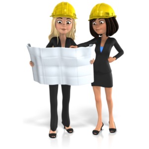 Businesswomen Plans Construct PowerPoint clipart graphic preview.