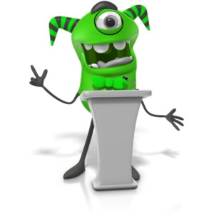 Monster Behind Podium PowerPoint clipart graphic preview.