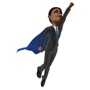 Businessman Hero Flying Up PowerPoint clipart graphic preview.