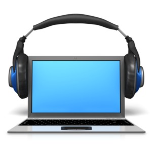 Headphones On Laptop PowerPoint clipart graphic preview.