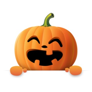 Happy Pumpkin Holding Blank Sign PowerPoint clipart graphic preview.