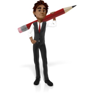 Brad Holding Oversized Pencil PowerPoint clipart graphic preview.