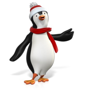 Winter Penguin Pointing Left PowerPoint clipart graphic preview.