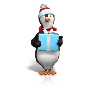 Winter Penguin Holding Gift PowerPoint clipart graphic preview.
