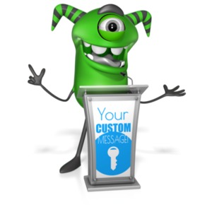 Monster Behind Podium Customizable PowerPoint clipart graphic preview.