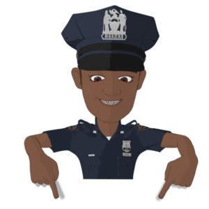 Policeman Pointing Down PowerPoint clipart graphic preview.