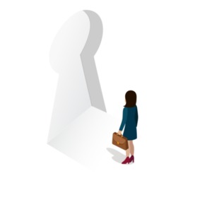 Key Security Woman PowerPoint clipart graphic preview.