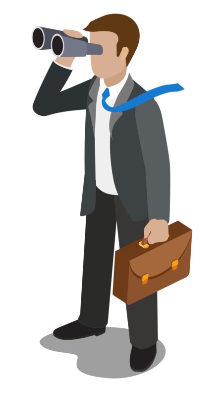 High-resolution clipart illustration of Businessman Watching Binoculars, designed for corporate operations tracking, strategic business execution, and professional reporting.