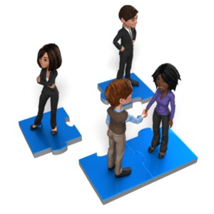 Business People On Puzzle PowerPoint clipart graphic preview.