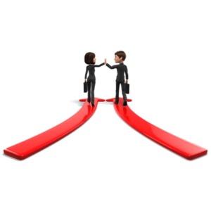 Business People Meet Arrows PowerPoint clipart graphic preview.