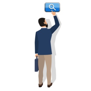 Business Man Touch Search Button PowerPoint clipart graphic preview.