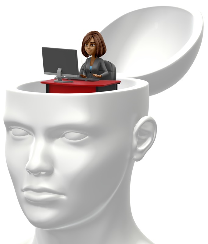 High-resolution clipart illustration of Business Woman Inside Head, designed for digital transformation strategies, enterprise software training, and advanced information technology frameworks.